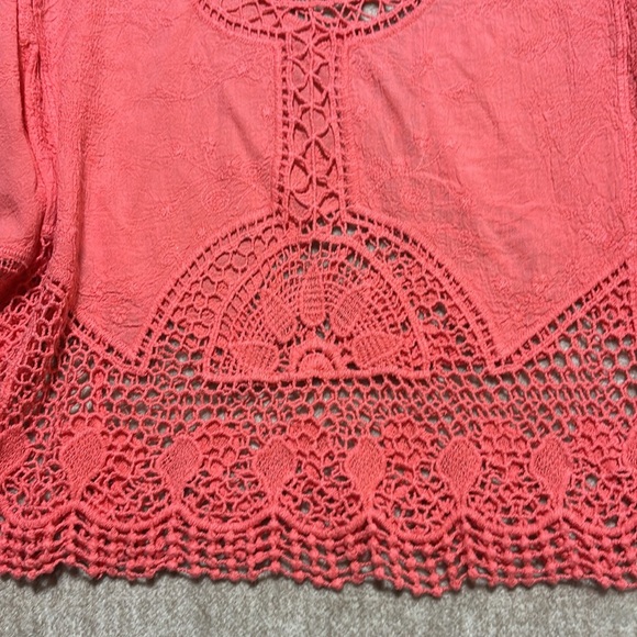 Women's Large XL Coral Crochet top embroidered crinkle so cute! Democracy? - Picture 4 of 4